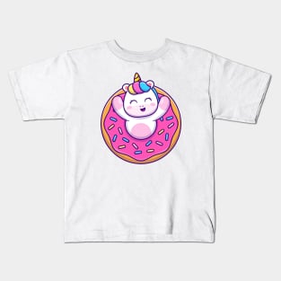 Cute Unicorn With Doughnut Cartoon Kids T-Shirt